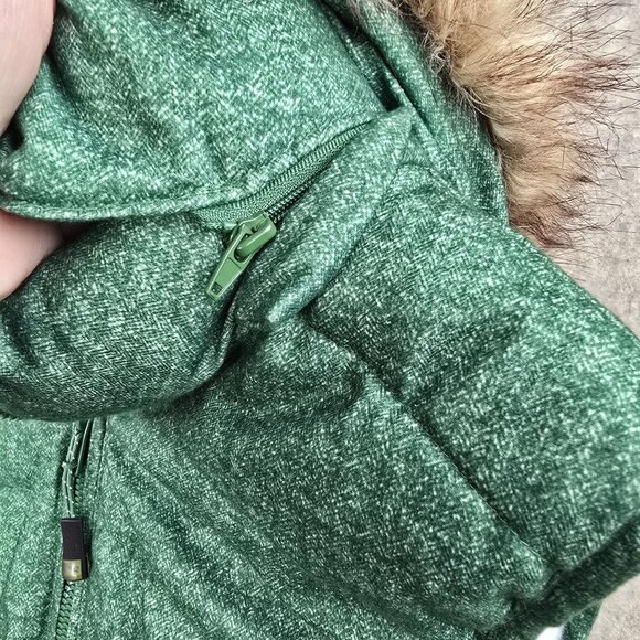 Green Tea Womens Faux Fur-Lined Puffer Vest Medium Green Polyester Shell & Hood - Picture 4 of 9